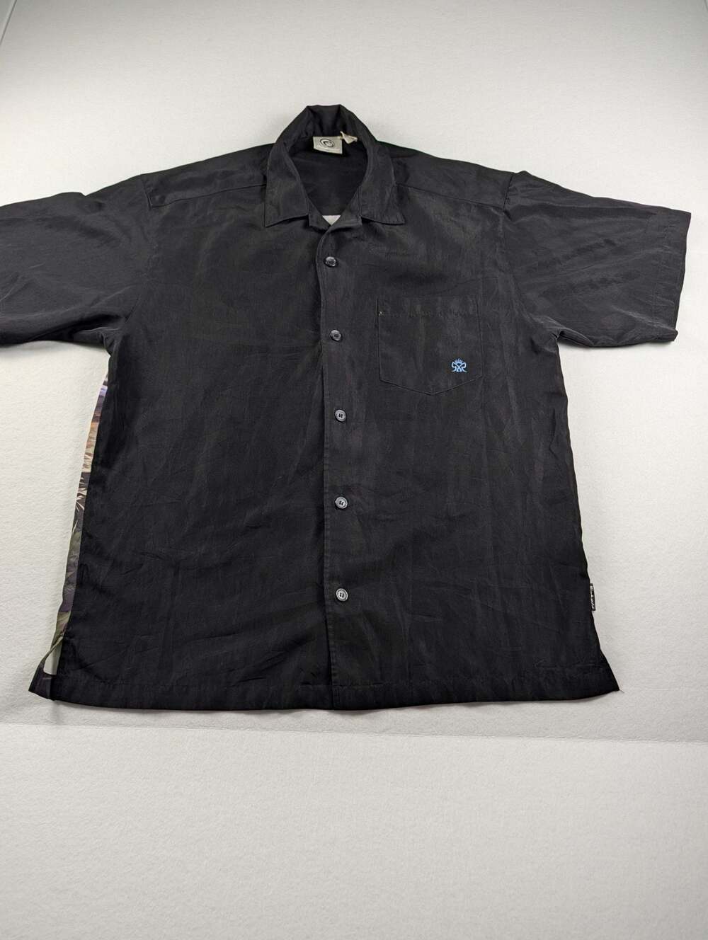 Rietveld USA Mens Black Short Sleeve Button Up Camp Shirt with Side Graphic men'